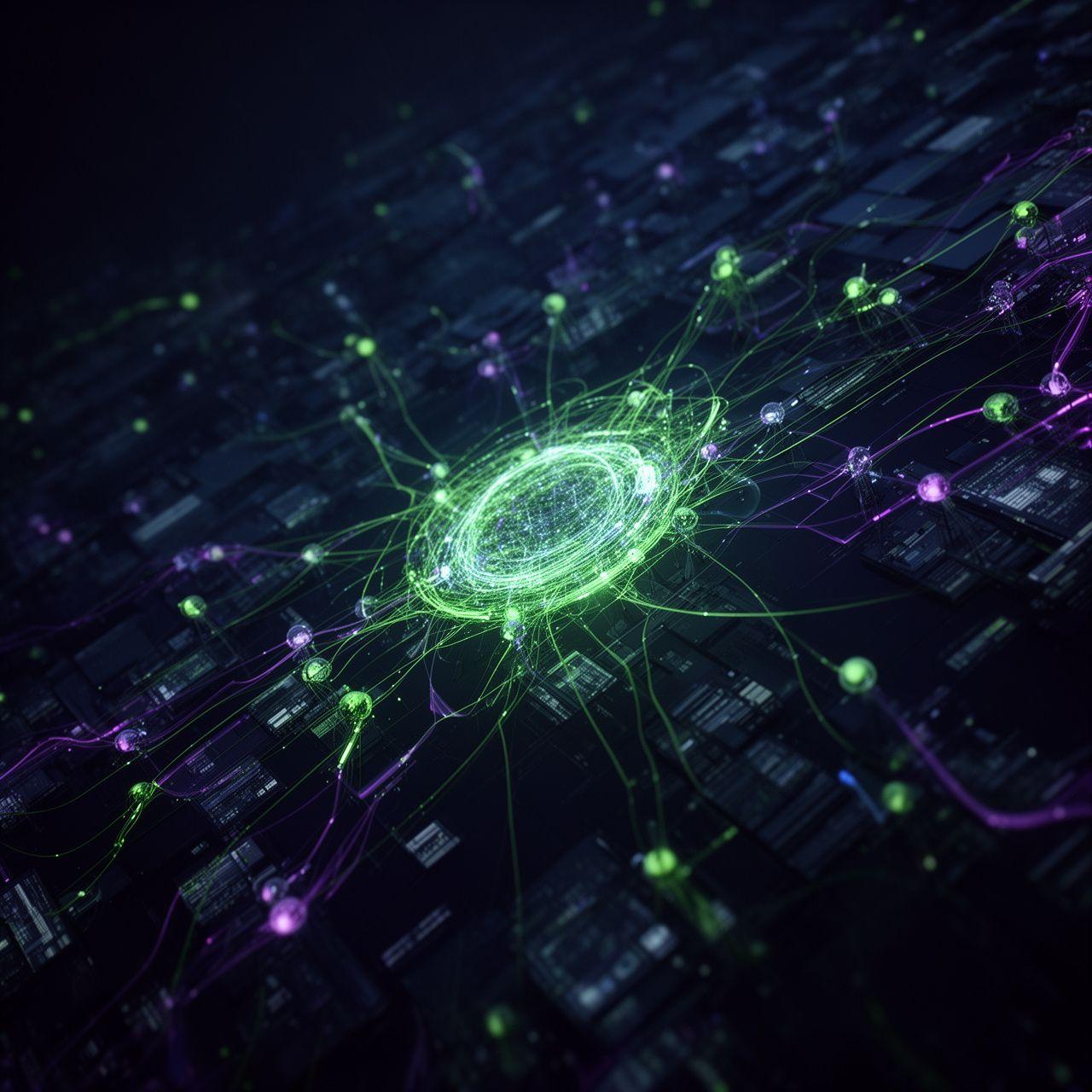An abstract representation of complex data architecture and neural networks